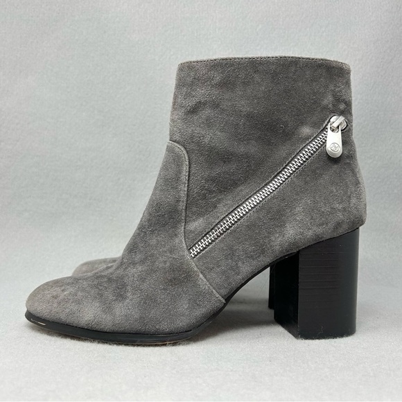 Adrienne Vittadini Bob Gray Suede Heeled Ankle Booties, Side Zip, Women’s Sz 7.5 - Picture 1 of 12